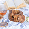 6 Olive Wood Coasters with a Holder