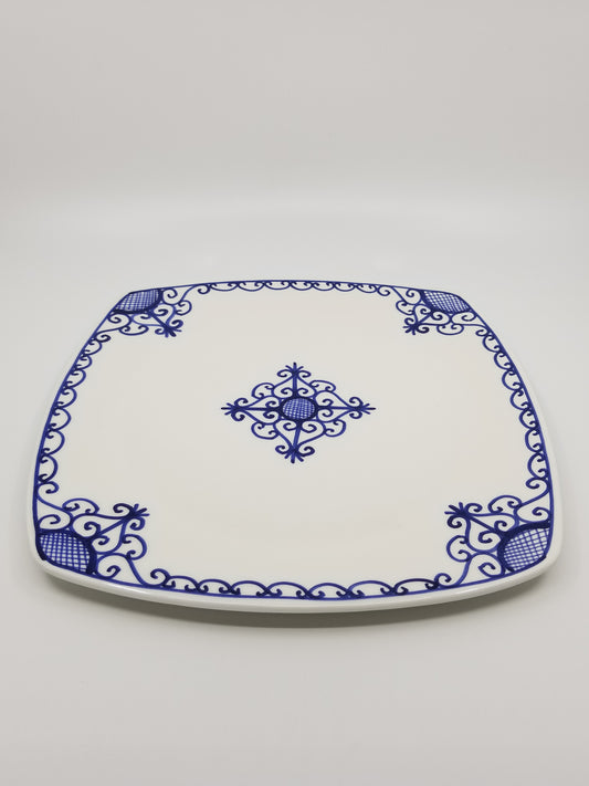 Set of two handmade, hand-painted ceramic serving plates, Mediterranean blue