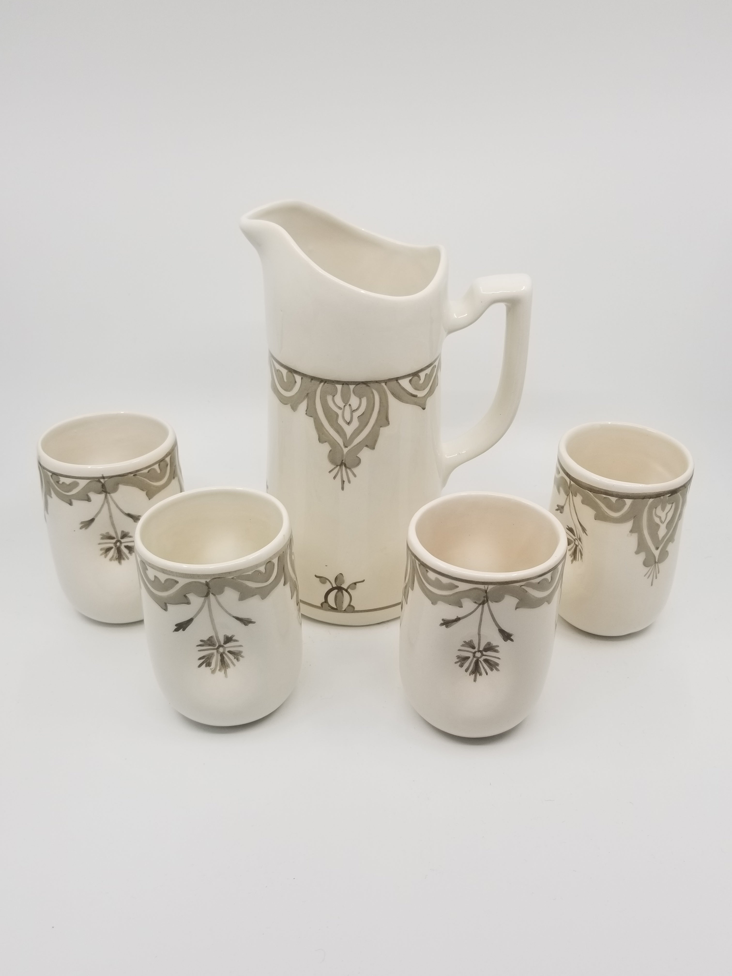 Handmade Ceramic Juice Set with 4 Mugs with Pitcher Set, Greige Kamsah