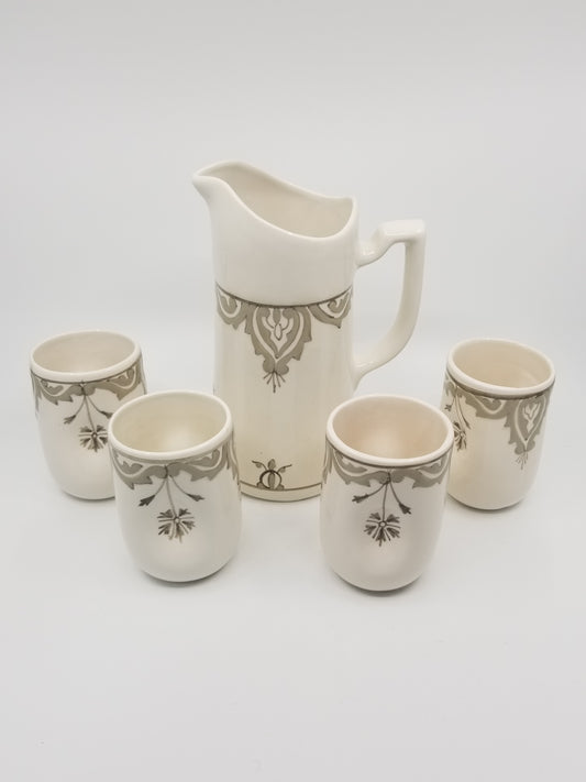 Handmade Ceramic Juice Set with 4 Mugs with Pitcher Set, Greige
