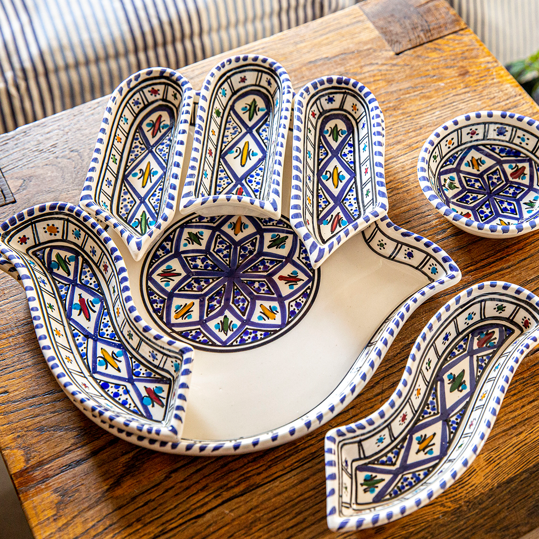 HAMSA ハンドメイドセラミックHamsa hand Large Hamsa Dipper Plate & Serving Set – Kamsah