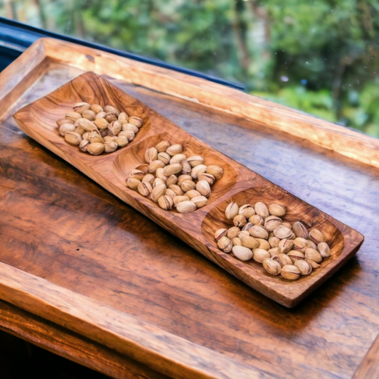 3-Section Olive Wood Serving Dish