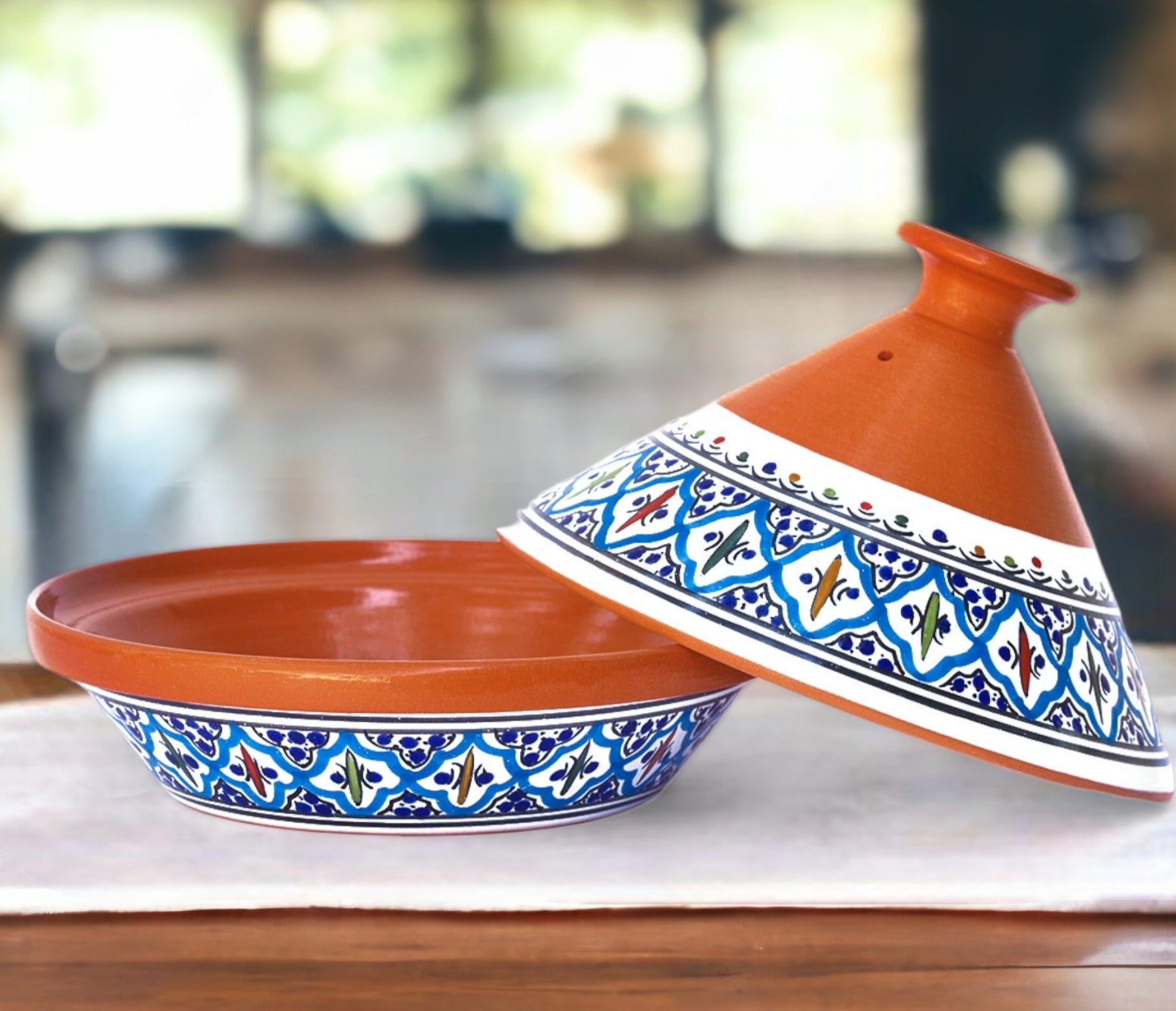 Kamsah Hand Made and Hand Painted Tagine Pot | Moroccan Ceramic Pots For  Cooking and Stew Casserole Slow Cooker (Medium, Bohemian Blue)