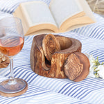 6 Olive Wood Coasters with a Holder