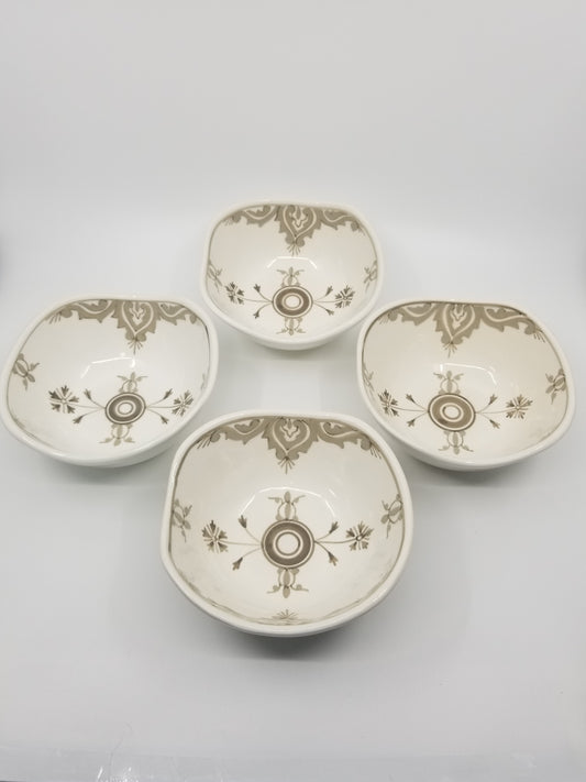Set of 4 handmade, hand-painted ceramic salad bowls, greige
