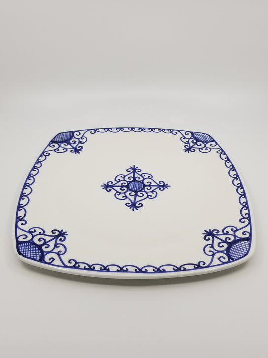 Handmade, hand-painted ceramic serving plate, Mediterranean blue