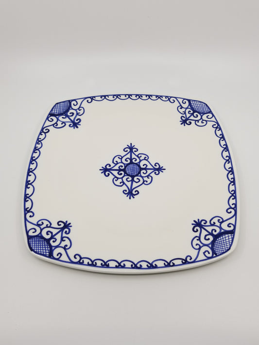 Set of two handmade, hand-painted ceramic serving plates, Mediterranean blue