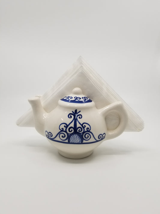 Handmade, hand-painted ceramic napkins holder, Mediterranean blue