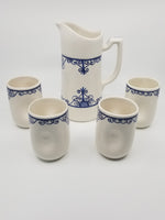 Handmade Ceramic Juice Set with 4 Mugs with Pitcher Set, Mediterranean blue