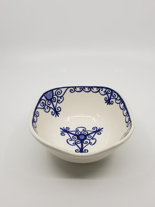Set of 4 handmade, hand-painted ceramic salad bowls, Mediterranean blue