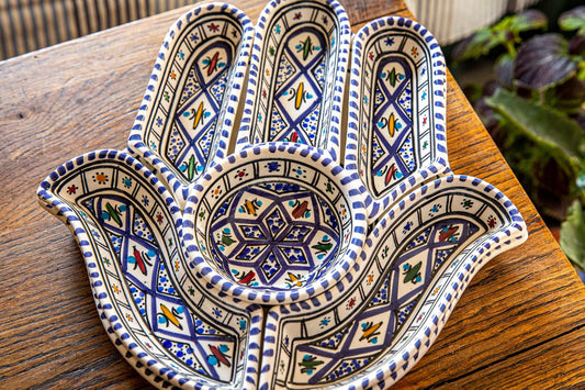 Large Hamsa Plate & Serving Set (Bohemian Blue)