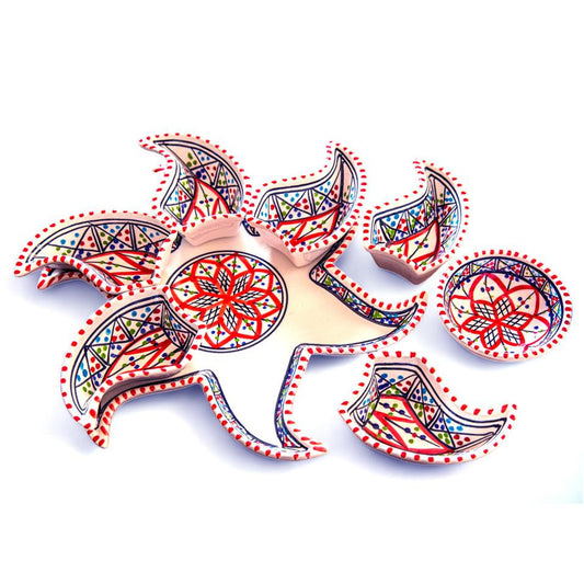 Bohemian Red Star Dipping and Serving Set - Versatile Handmade Ceramic Decor