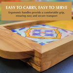 Olive wood Serving Tray with Ergonomic Handles, Alhambra Design