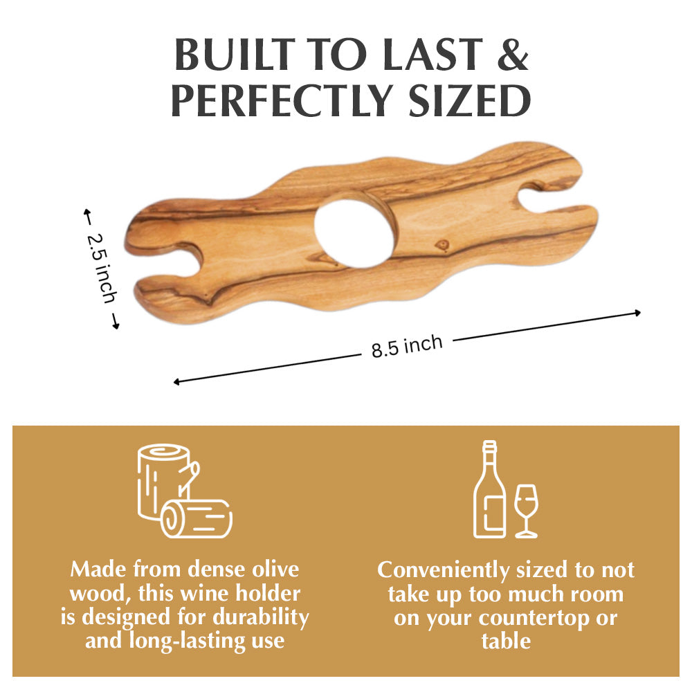 Kamsah Olive Wood Wine Bottle and Wine glasses Holder