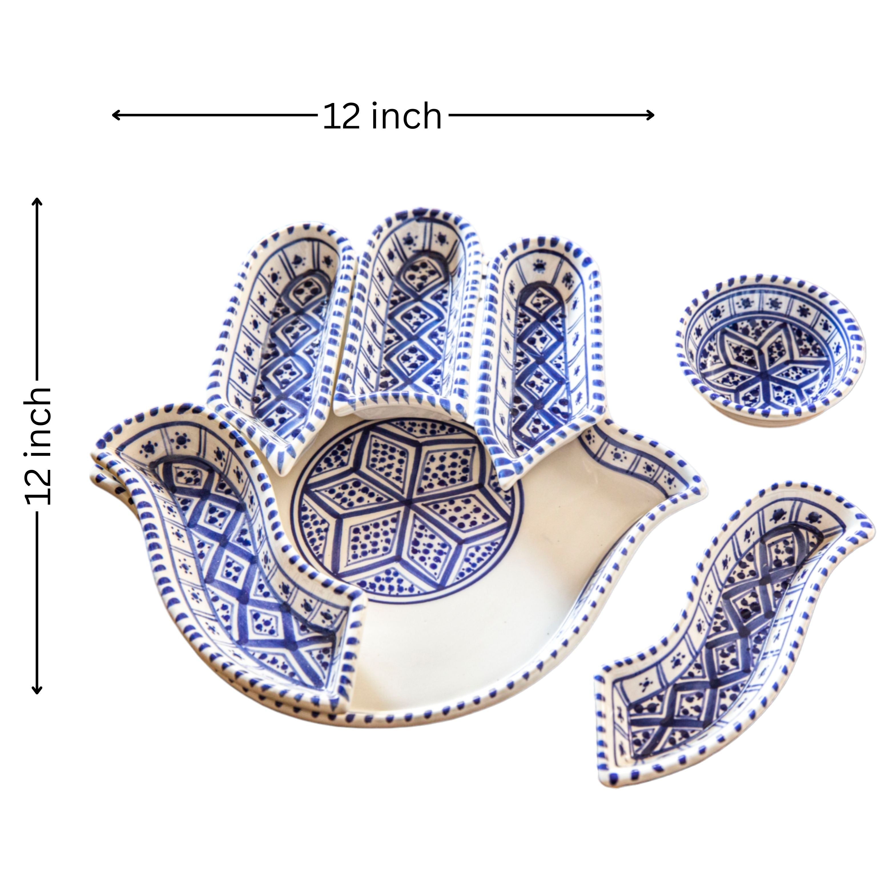 All Blue Hamsa Dipping and Serving Set - Versatile Handmade