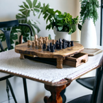 Handmade Olive Wood Chess Board with Storage Drawers - Rustic Housewarming Gift