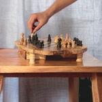 Handmade Olive Wood Chess Board with Storage Drawers - Rustic Housewarming Gift