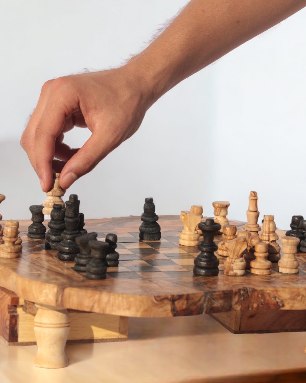 Rustic Chess Roll Handmade Olive Wood Chess Board with Storage Drawers - Rustic Housewar ...
