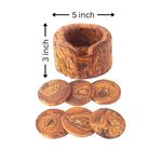 6 Olive Wood Coasters with a Holder