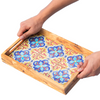 Large olive wood Serving Tray with Ergonomic Handles, (Alhambra Design)