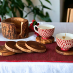 6 Olive Wood Coasters with a Holder