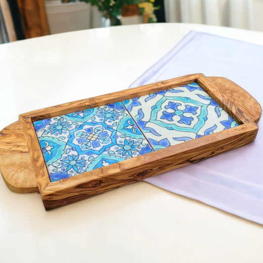 Olive wood Serving Tray with Ergonomic Handles, Sidi Bou Design