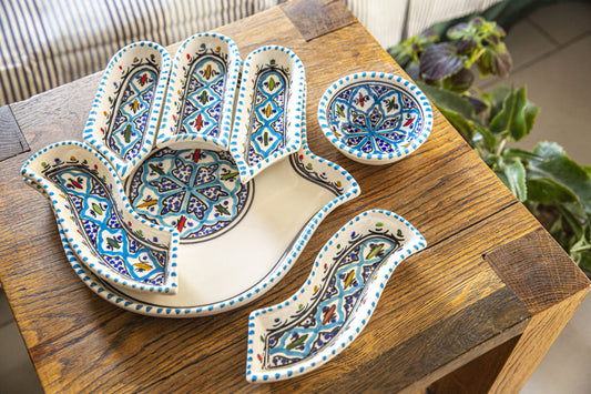 Hamsa Plate & Serving Set, (Mediterranean Turquoise)