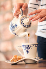 Set of 2 Mediterranean Blue Coffee/Tea Ceramic Handmade Wave mugs+ Coaster Plates